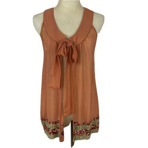 Joolay Womans Silk Sleeveles Overshirt Vest Size XS‎ Embroidered Detail